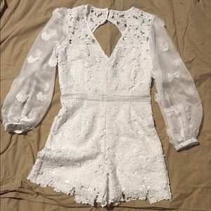 White Lace Long Sleeve Romper
